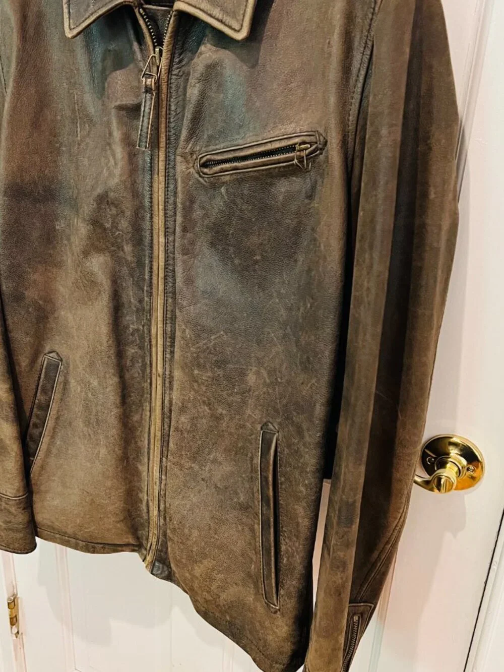 VINTAGE Eddie Bauer Distressed Heavy Leather Jacket Coat Mens TXL